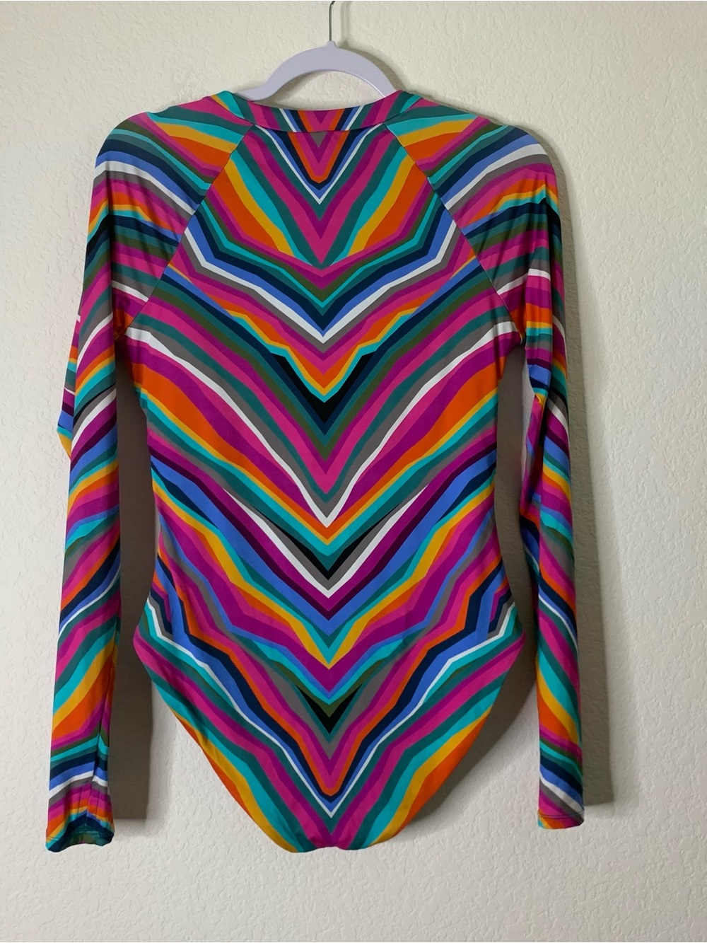 Trina Turk Louvre Paddle colorful,  chevron zigzag LS one piece swimsuit L - Picture 8 of 10